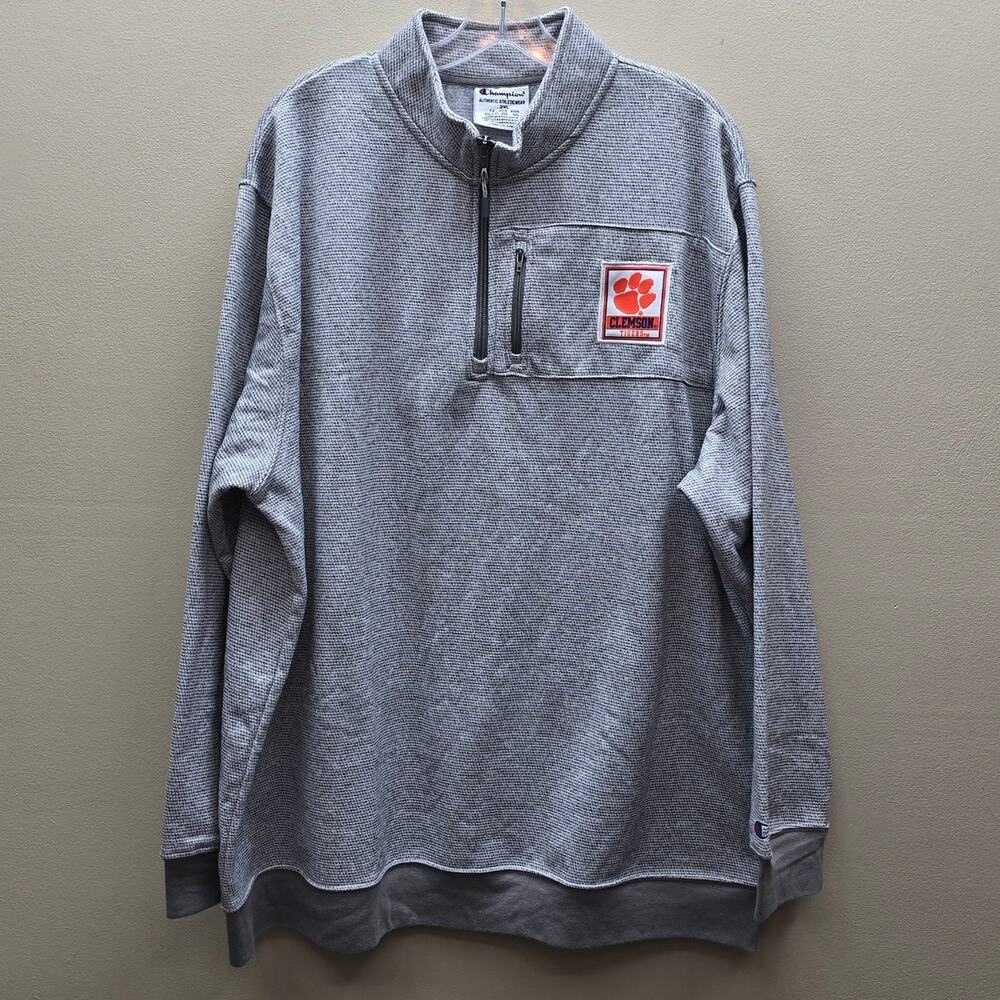Champion Clemson Tigers Pullover Quarter Zip Sweatshirt Gray SZ 2XL Lightweight